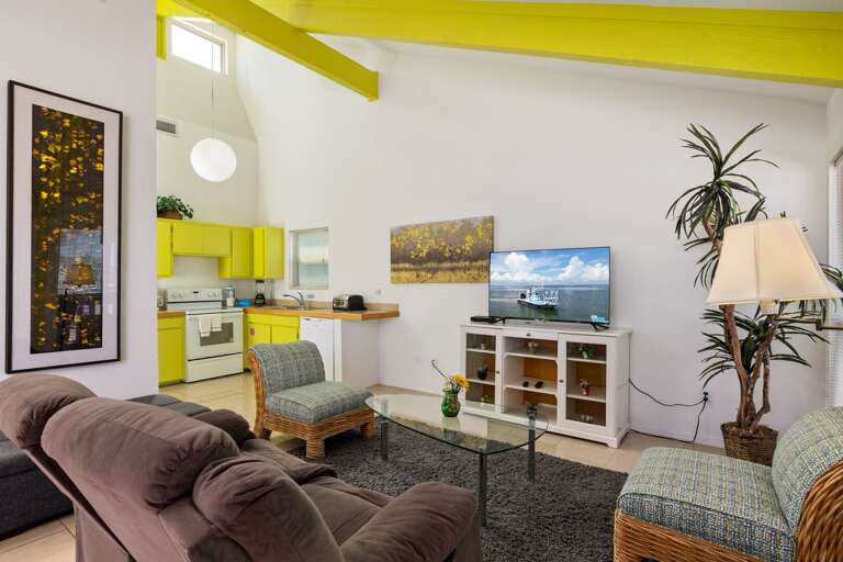 Villa #2
Living room with vaulted ceiling and flat screen tv!