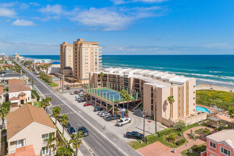 Aerial view of the property and the beach!