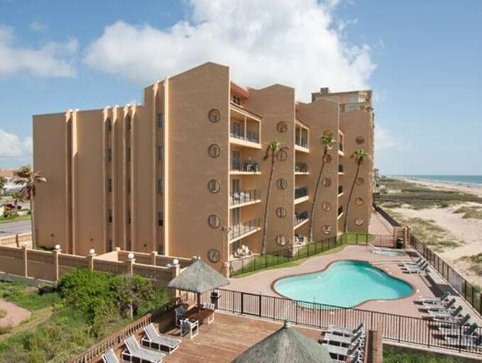Aerial view of the property and pool area
