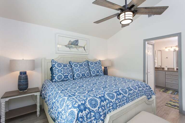 1st bedroom with King size bed and private bathroom.