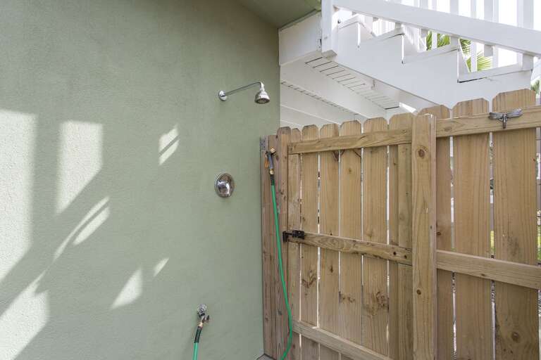 Outdoor shower to conveniently wash off the salt and sand from the beach!