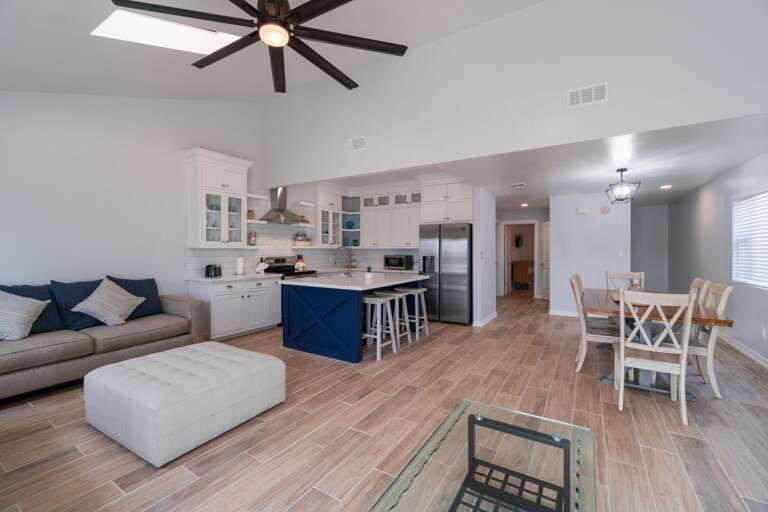 Spacious open concept living room, dining area and kitchen on 2nd floor.