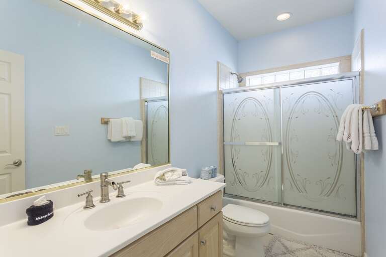 Guest bathroom with combination shower/bathtub