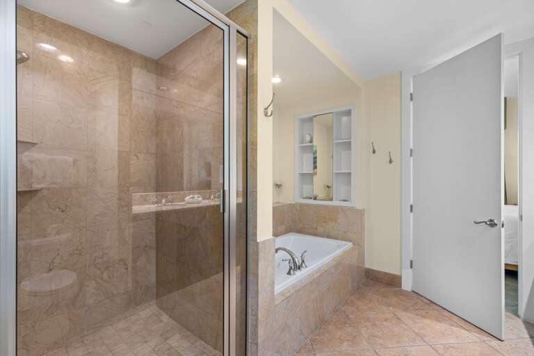 Master Bathroom features a walk tin tile shower and oversized soaking tub Master Bathroom features a walk tin tile shower and oversized soaking tub