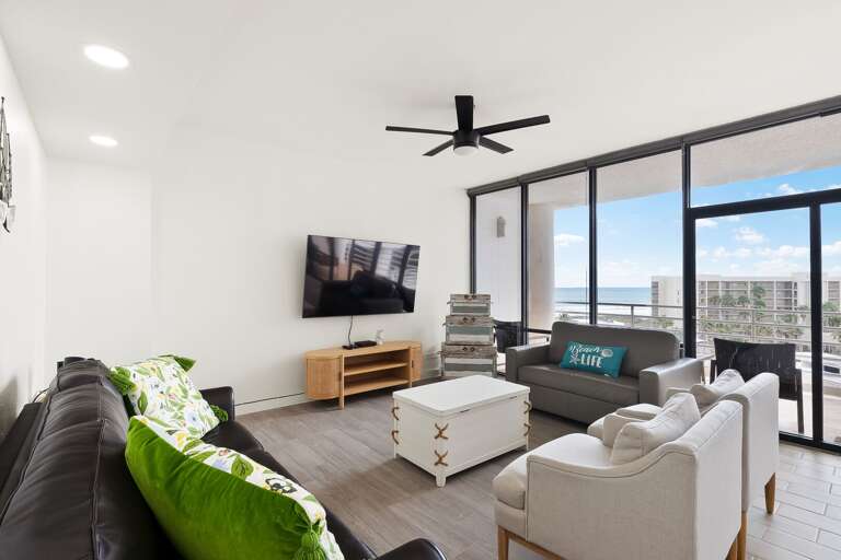 Spacious Living Area with views looking out towards the balcony