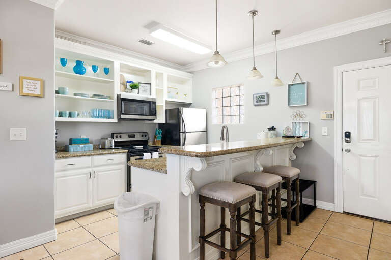 Fully Stocked Kitchen provides you with pots, pans, glassware and utensils essential to prepare home cooked meals!