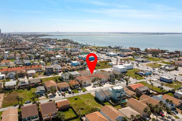 Aerial view of the property with the bay!