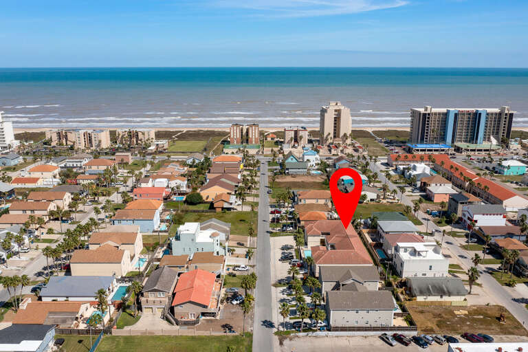 Aerial view of the property with the beach!