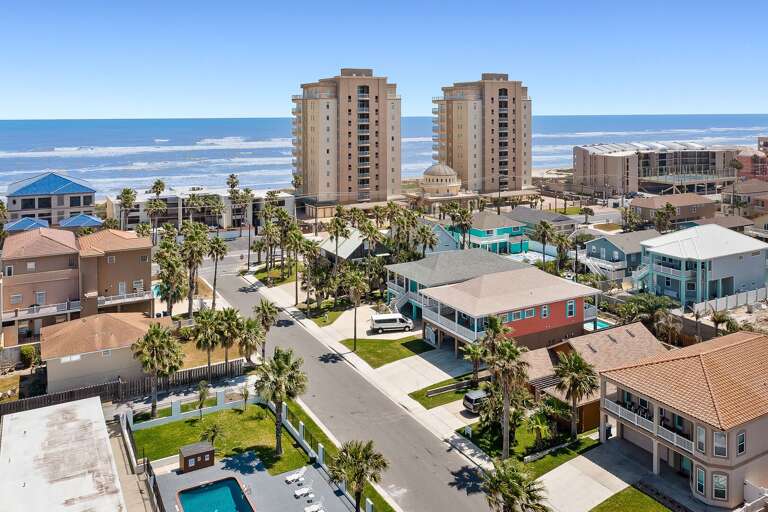 Aerial view of the property with the beach! Beach access is just at the end of the street (less than 1/2 block!)