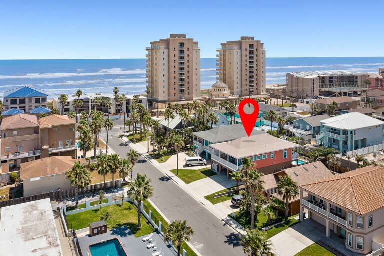 Aerial view of the property with the beach! Beach access is just at the end of the street (less than 1/2 a block away!)