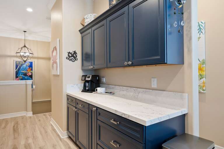 Extra counter/bar space in the fully stocked kitchen.