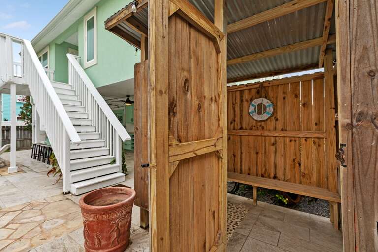 Covered outdoor shower