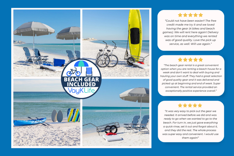 We've partnered with VayKLife, a beach gear delivery service provider, to offer beach gear rentals to our guests!