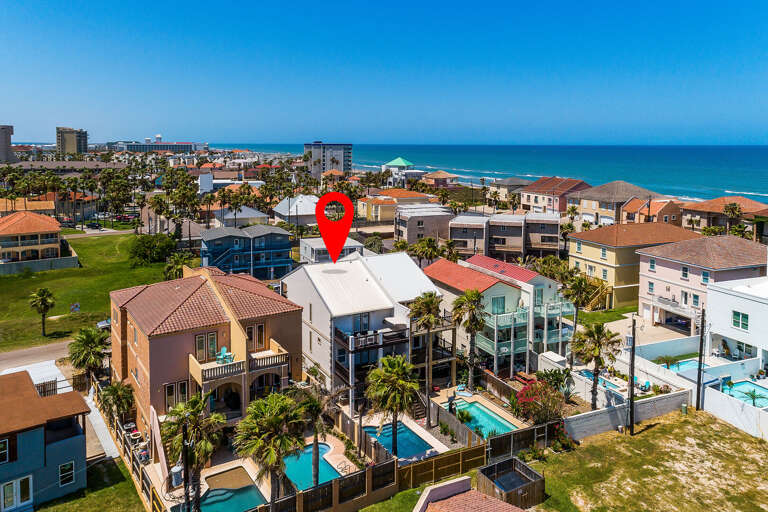 Aerial of Padre Parade House and the Gulf of Mexico!