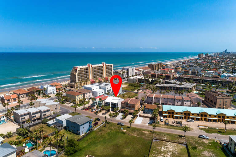 Aerial of Padre Parade House and the Gulf of Mexico!