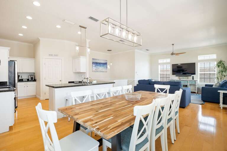 Dining table sits 8 comfortably to enjoy dinner with the family!
