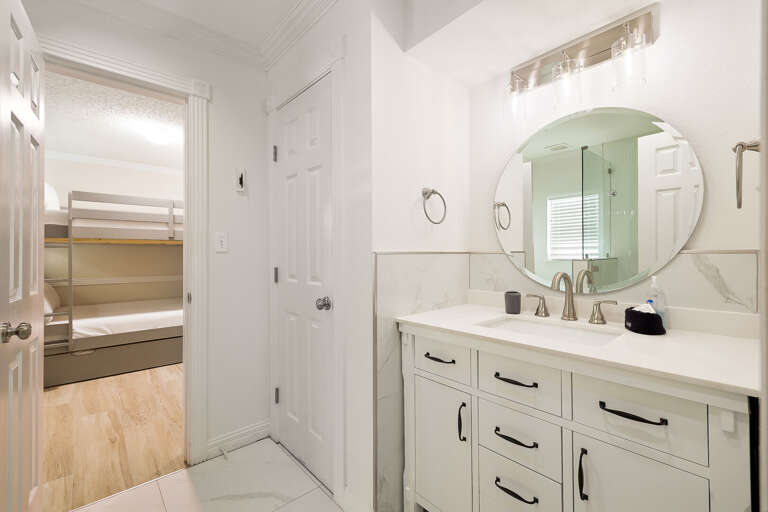 Jack and Jill guest bathroom located on the ground level.