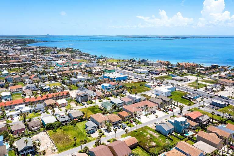 Aerial view of the property with the bay!