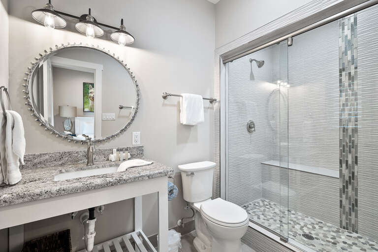 Guest bathroom features brand new walk in shower!