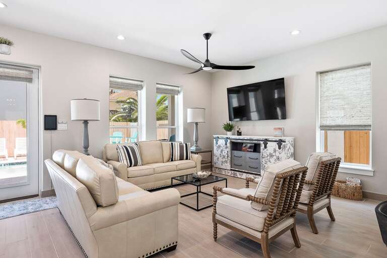 Living Area surrounds a flat screen TV
