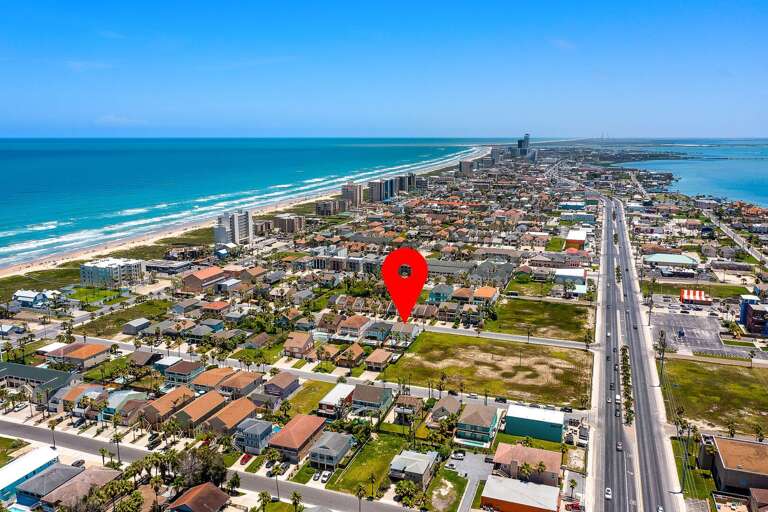 Aerial View of 110A E. Mesquite with the beach!