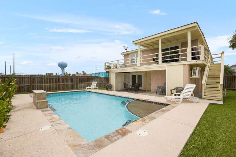 Beautiful heated pool! Staircase is for the upstairs tenants only. Your rental consists of the ground floor, patio and shared pool area only.