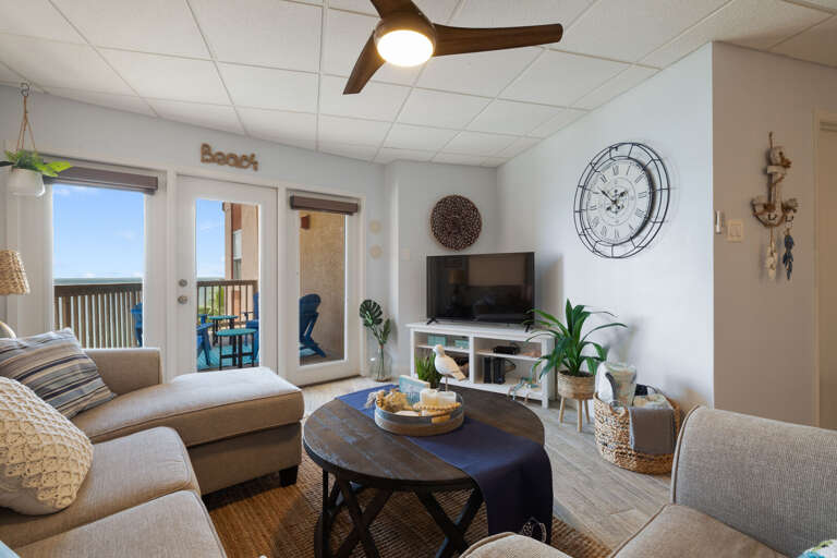 Amazing living area with direct balcony access overlooking the bay!