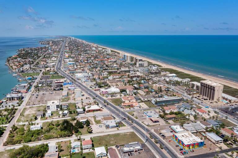 Aerial view of South Padre Island and the Gulf of Mexico!