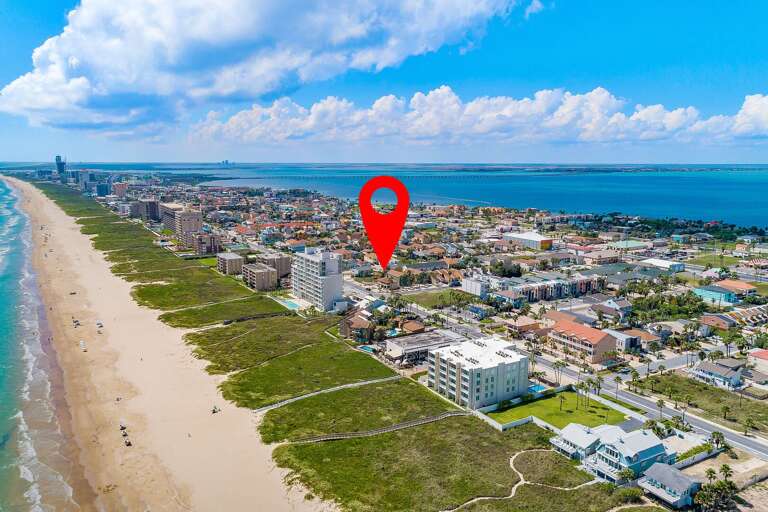 Aerial view of 3419 Gulf Blvd, the beach and bay!