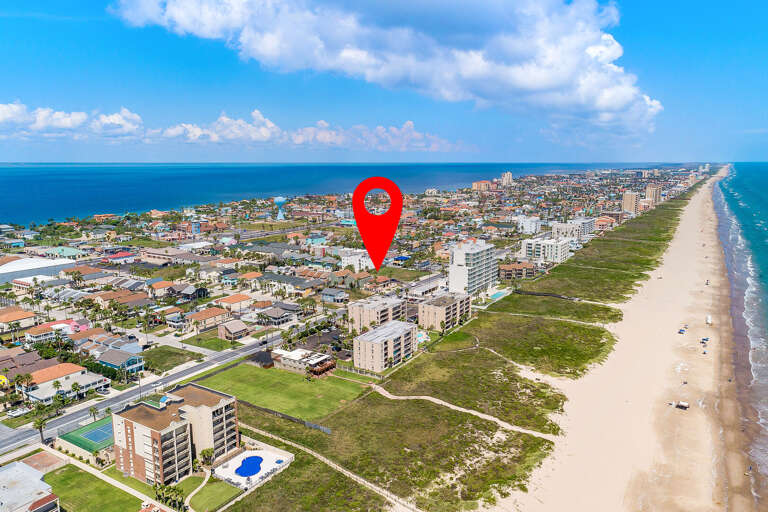 Aerial view of 3419 Gulf Blvd, the beach and bay!