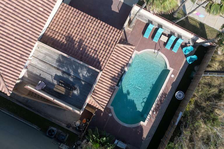 Aerial view of your beach house & private pool!
