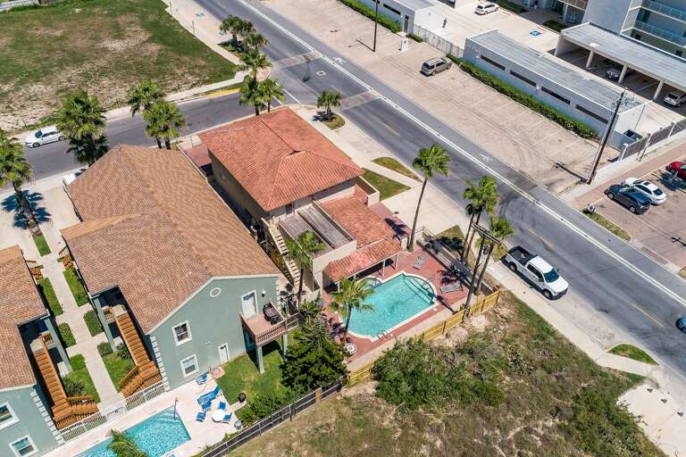Aerial view of your beach house & private pool!