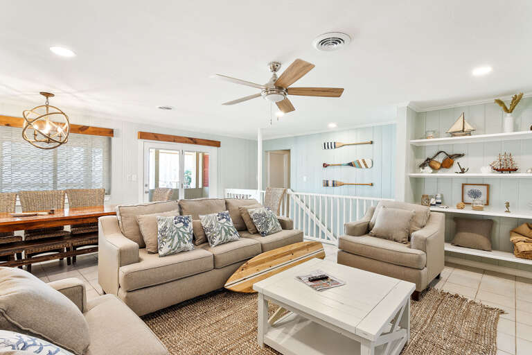 Spacious living room (2nd floor) with flat screen TV. Perfect for family night!