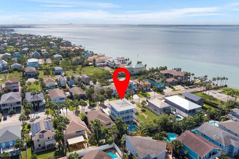 Aerial view of the property with the bay!