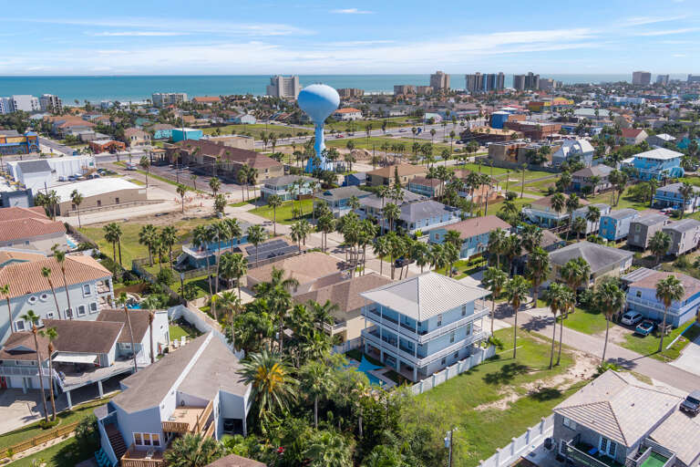 Aerial view of the property with beautiful South Padre Island!
