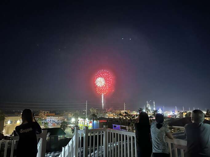 Fireworks Viewed From Rooftop With Spectators