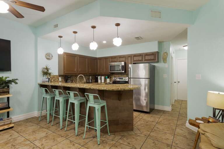 Fully stocked kitchen equipped with your essentials needed to prepare a home cooked meal!