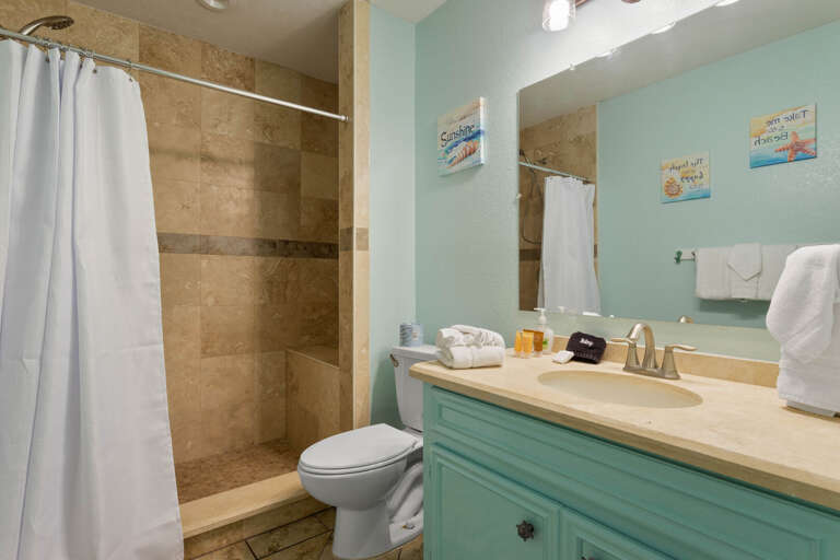 Shared Guest Bathroom features walk in shower!