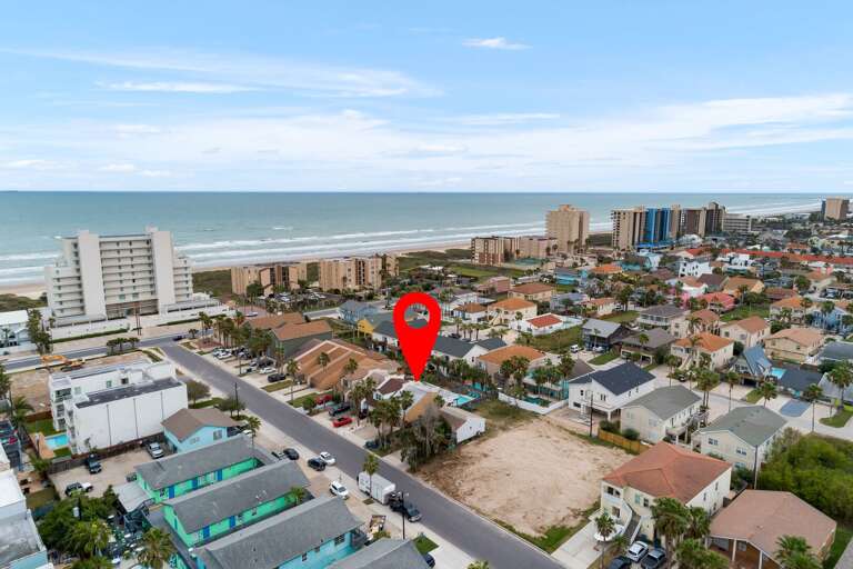 Aerial view of the property with our South Padre Island Beach!