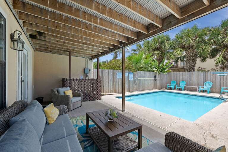 Ample poolside seating