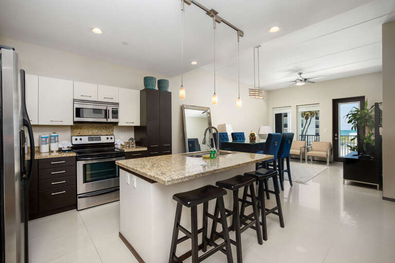 Open concept kitchen area and oversized island