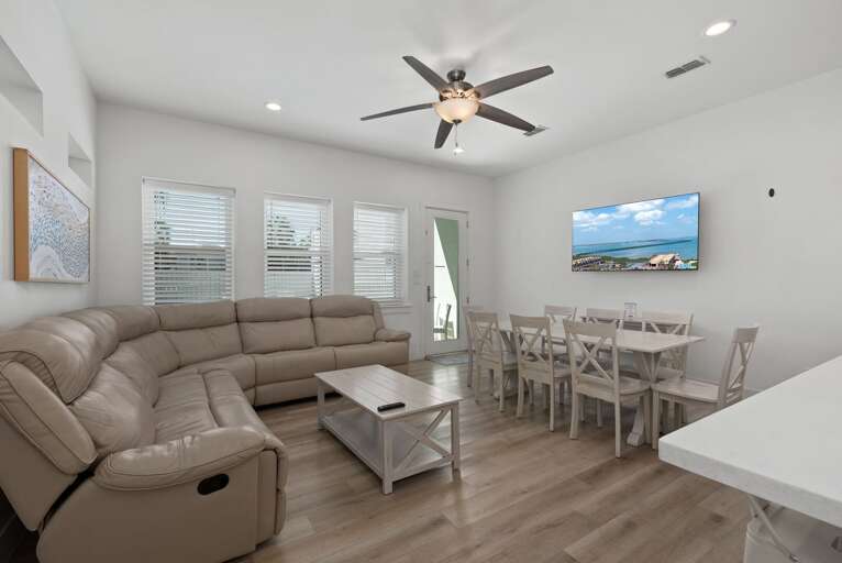 Gather in the spacious living room to watch a movie, catch up with family, or simply unwind after a day of island adventures.