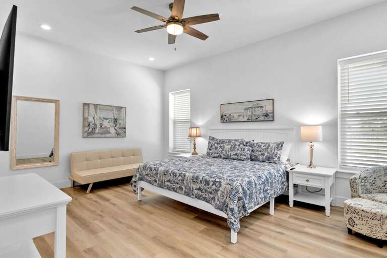 Ground floor bedroom features King bed