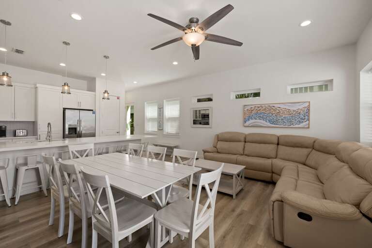 The open dining area makes every meal easy, with seating for everyone just steps from the living room and kitchen.