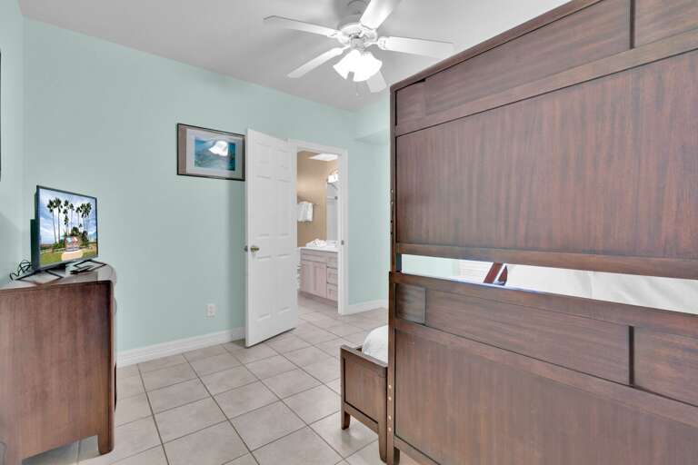 Third bedroom with Twin over Full bunk beds (sleeps 3) and has access to the "Jack and Jill" shared bathroom.