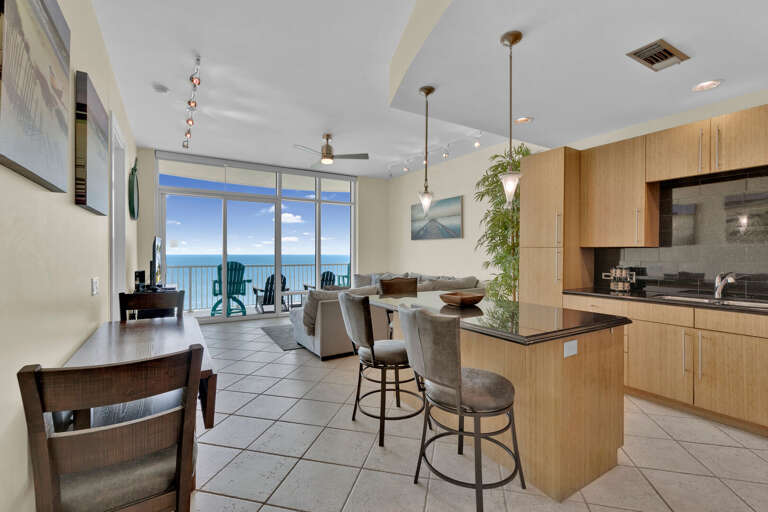 Open concept Kitchen, Dining, and Living area