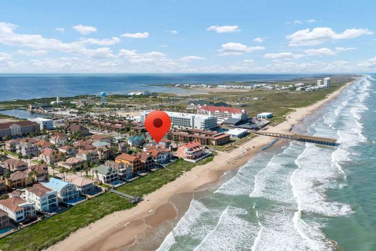 Aerial view of the property and the beautiful South Padre Island Beach!
