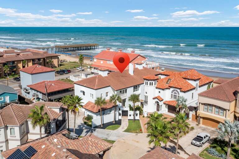 Aerial view of the property facing the beach