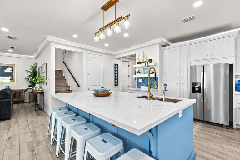 Large center island with bar seating for 6.