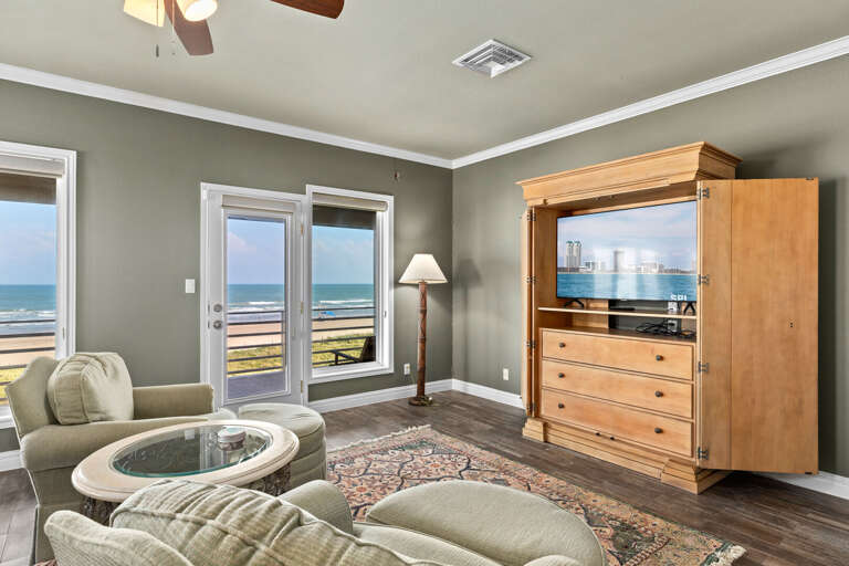 Master Bedroom sitting area facing Flat Screen TV and Gulf of Mexico!